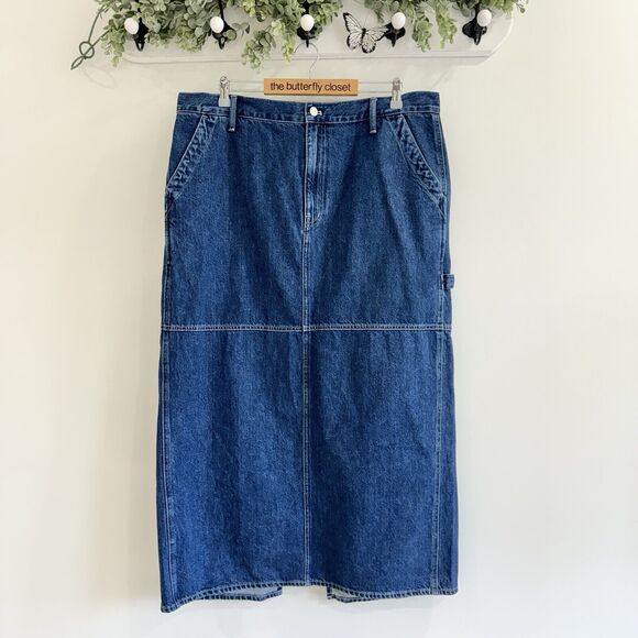Madewell Plus Size Denim Carpenter Maxi Skirt in Handlon Wash New Size 33 - Picture 1 of 6